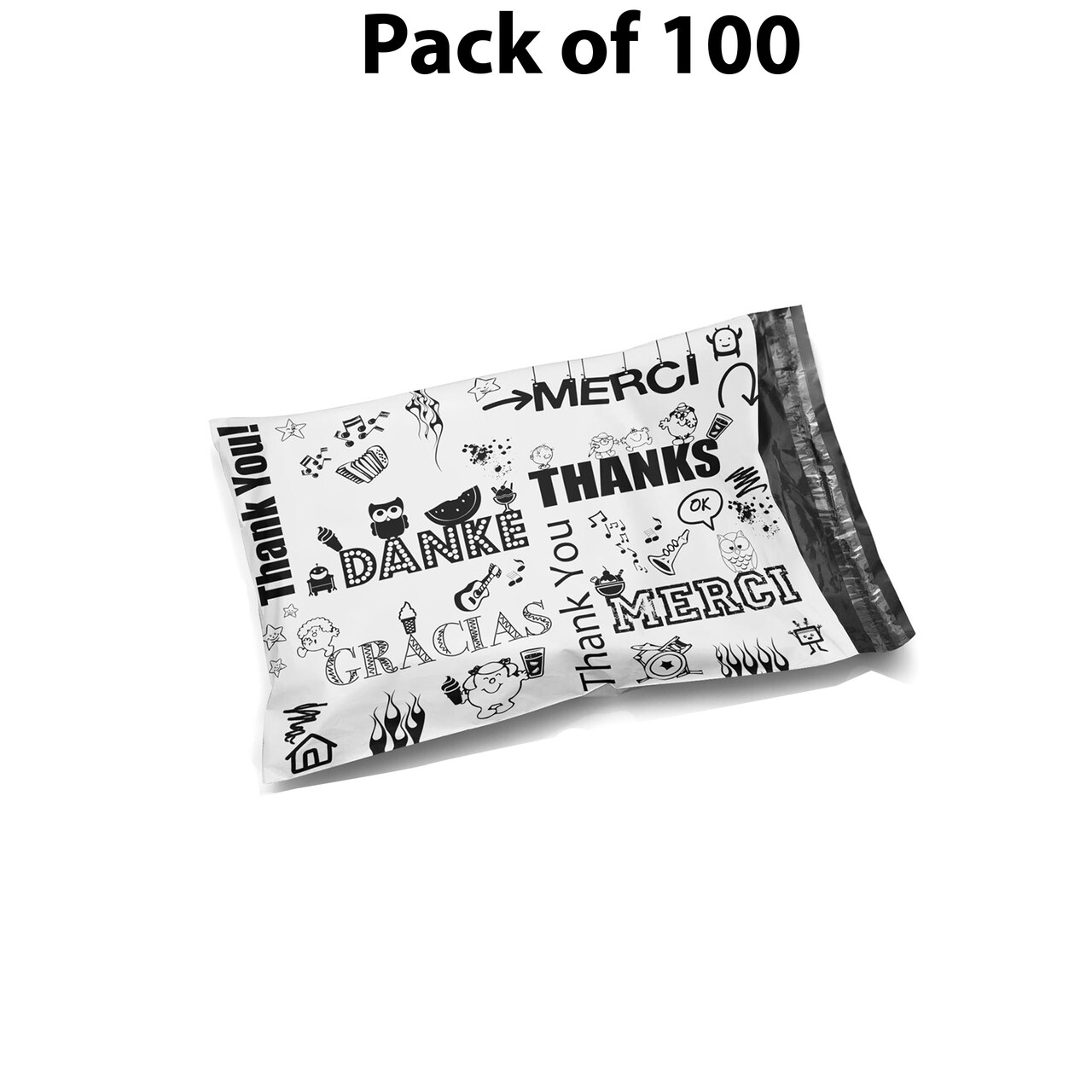 6 x 9 Glossy Black Decorative Thank You Plastic Poly Mailer Bags Waterproof Shipping Mailing Envelope 2 Mil for Apparel, Clothes, Shirts, Books – Permanent Adhesive Seal